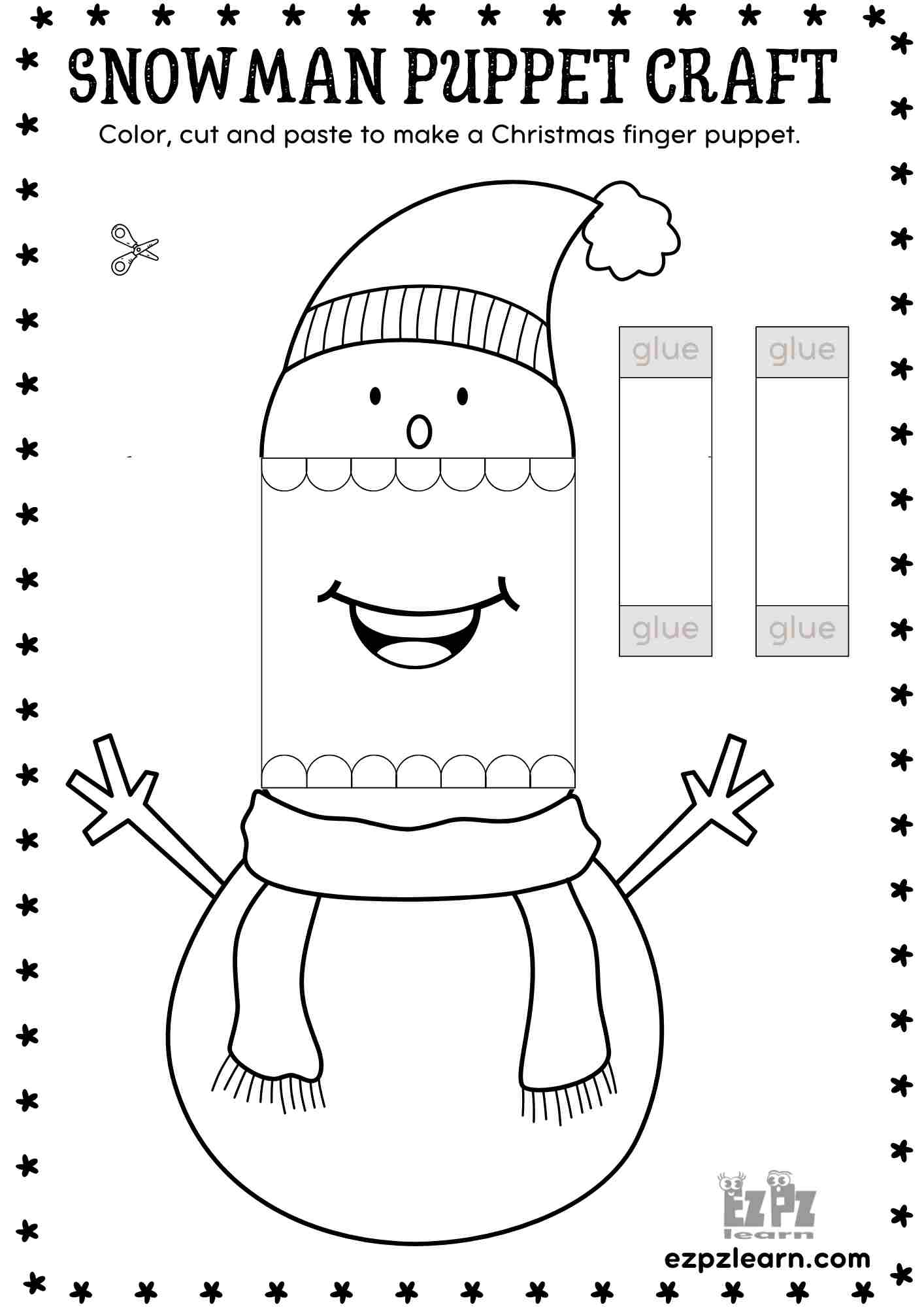 Printable Paper Snowman Christmas Puppet - Festive Diy Craft For intended for Christmas Color Cut And Paste Worksheets