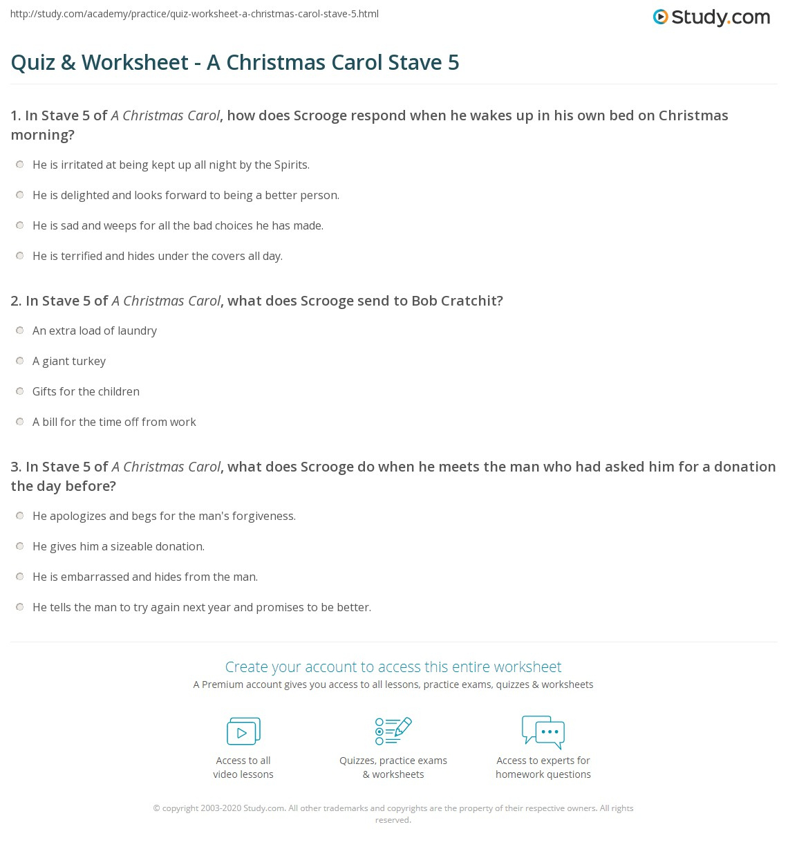 Quiz &amp;amp; Worksheet - A Christmas Carol Stave 5 | Study for A Christmas Carol Worksheets Answer Key