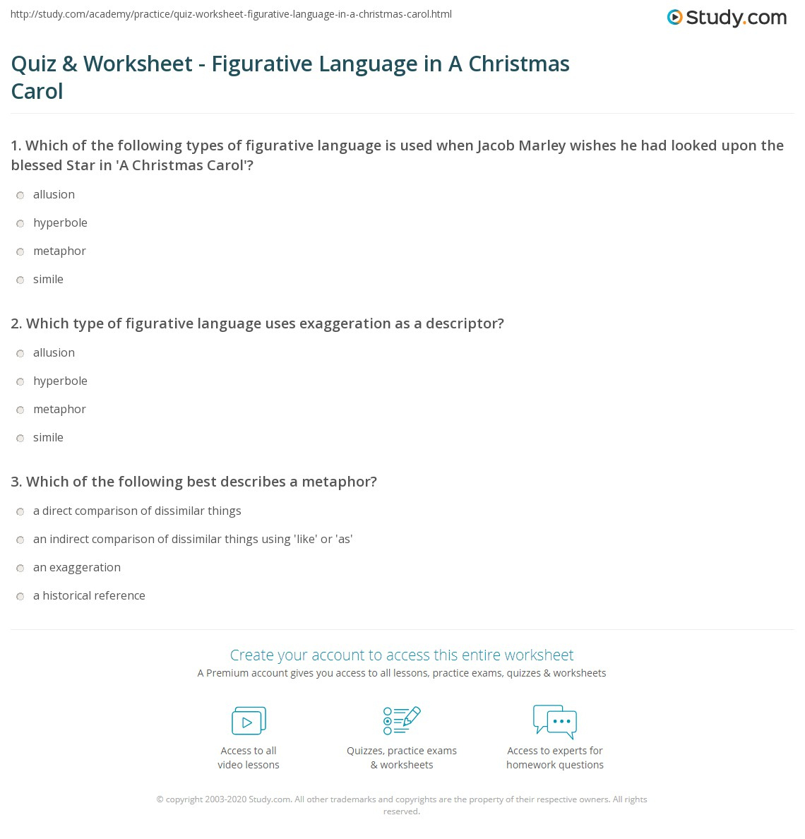 Quiz &amp;amp; Worksheet - Figurative Language In A Christmas Carol with regard to A Christmas Carol Figurative Language Worksheets Answer Key