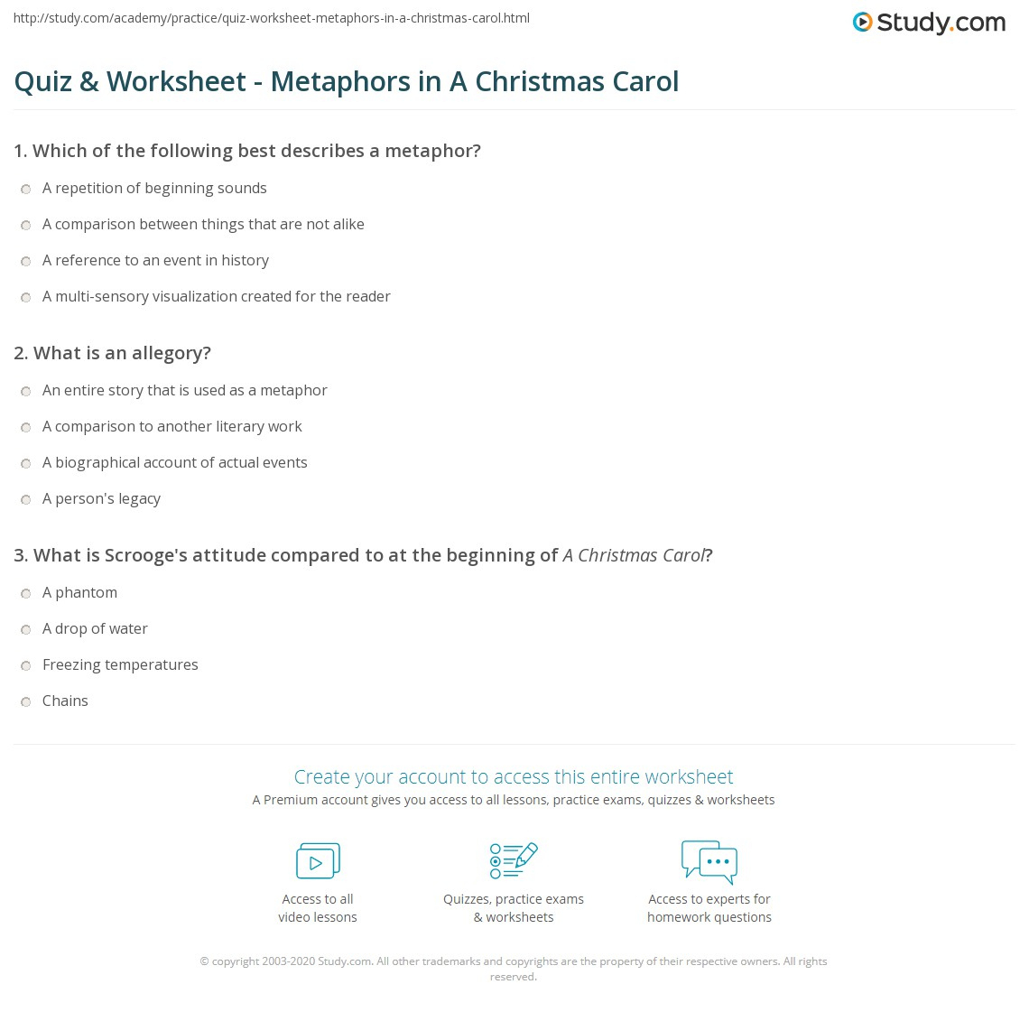 Quiz &amp;amp; Worksheet - Metaphors In A Christmas Carol | Study intended for A Christmas Carol Allegory Worksheets