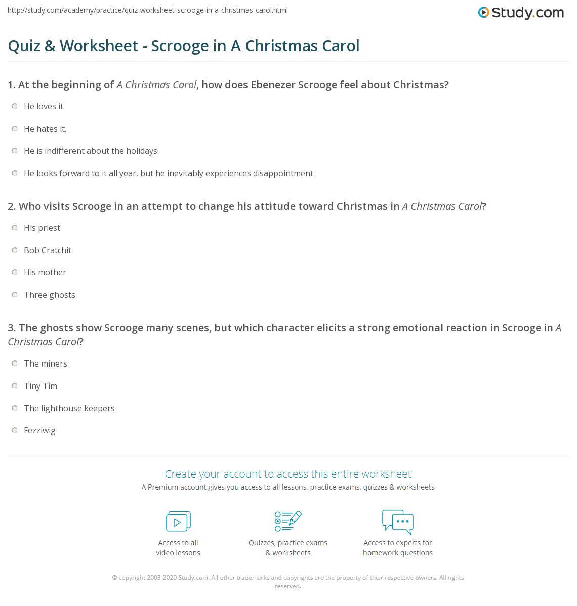 Quiz &amp; Worksheet - Scrooge In A Christmas Carol | Study within A Christmas Carol Character Analysis Worksheets
