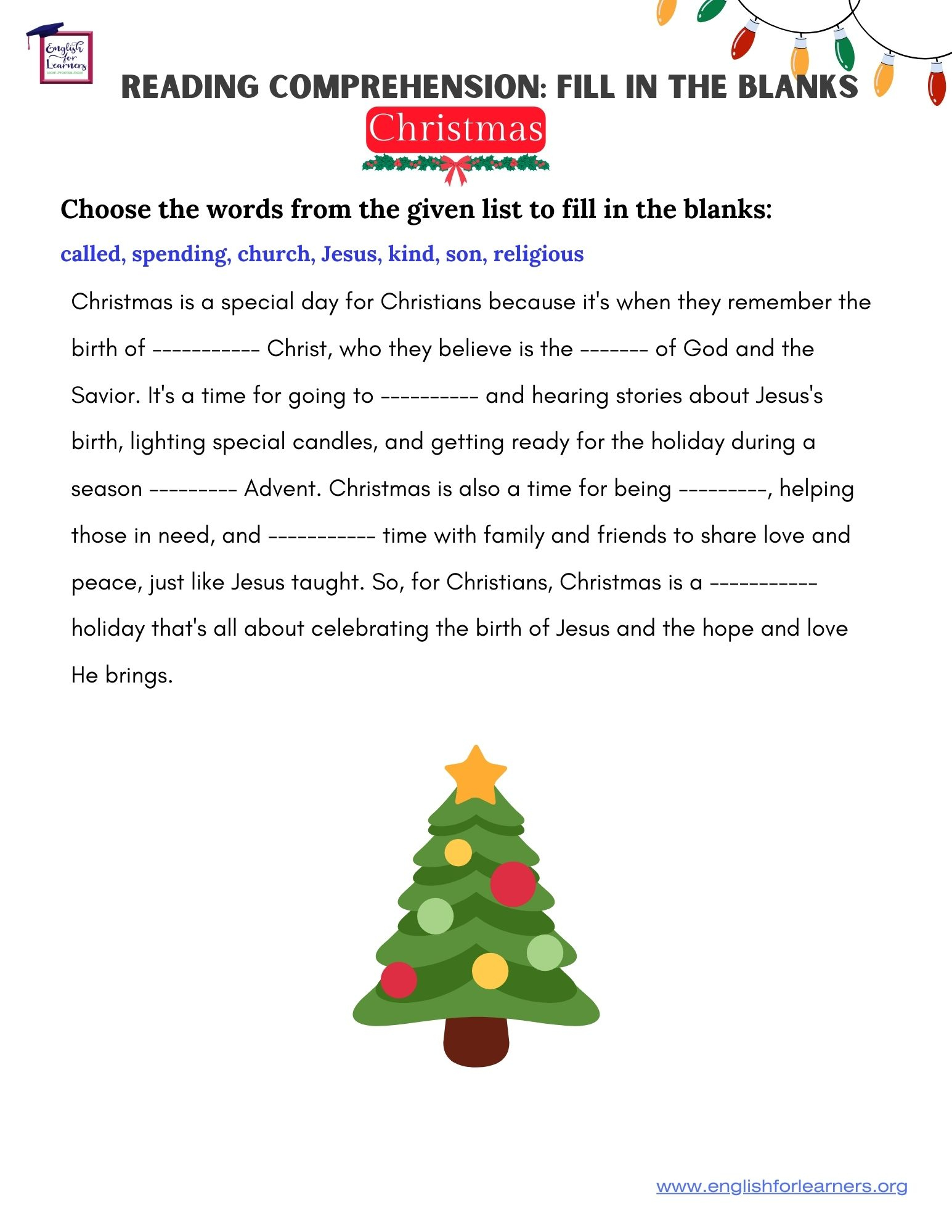Reading Comprehension Christmas Fill In The Blanks - with regard to Christmas Story Reading Comprehension Worksheets