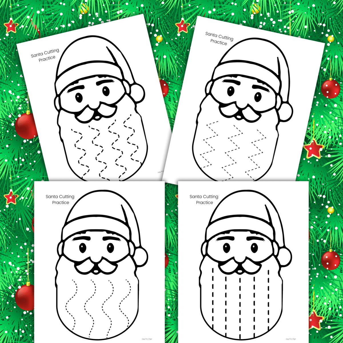 Santa Beard Cutting Skills Worksheets For Christmas - Simply Full inside Christmas Scissor Skills Worksheets