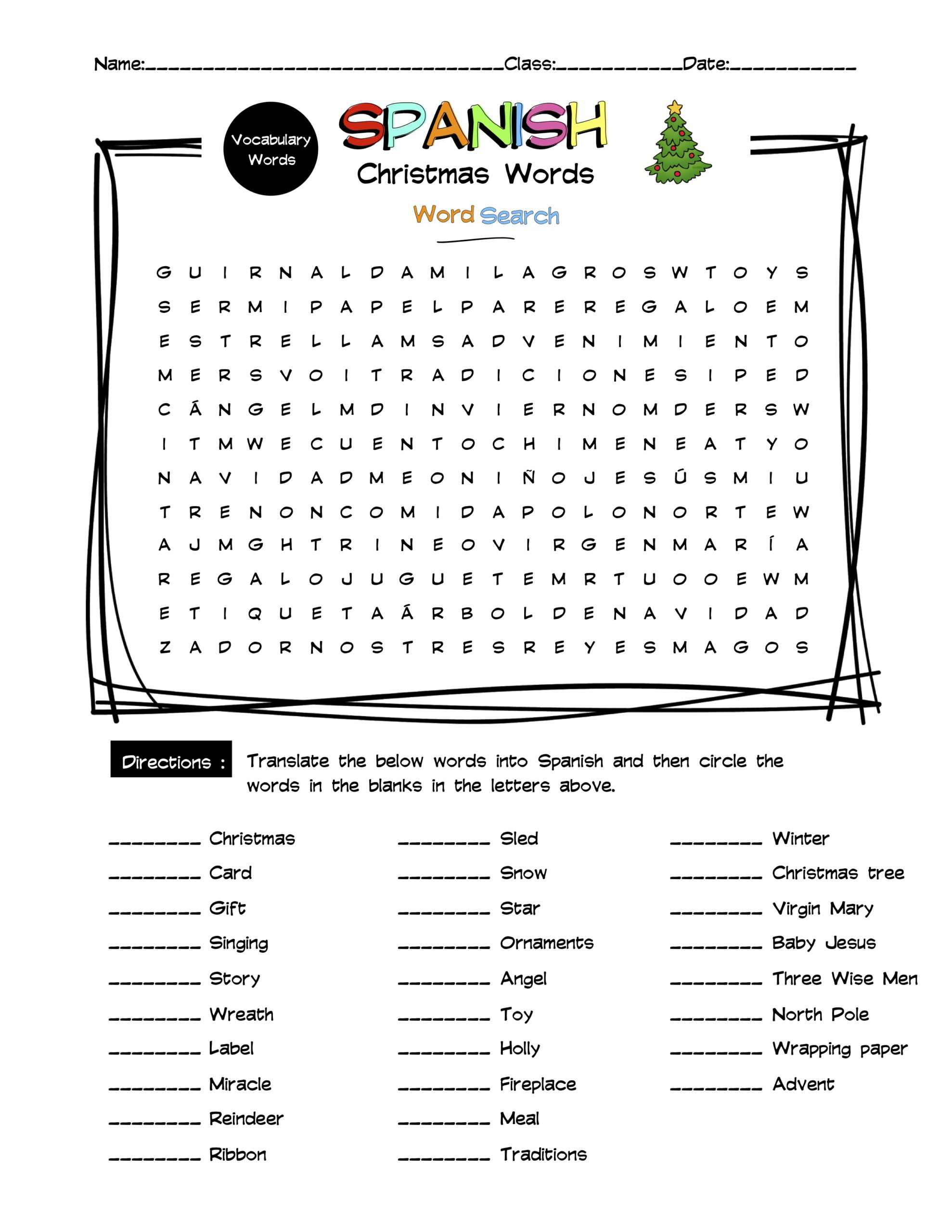 Spanish Christmas Vocabulary Word Search &amp;amp; Answer Key | Made pertaining to Spanish Christmas Vocabulary Worksheets
