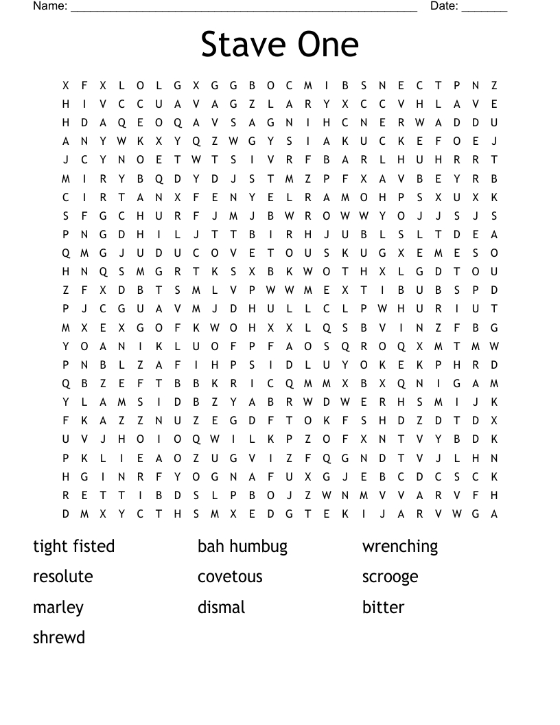 Stave One Word Search - Wordmint regarding A Christmas Carol Vocabulary Stave 1 Worksheets