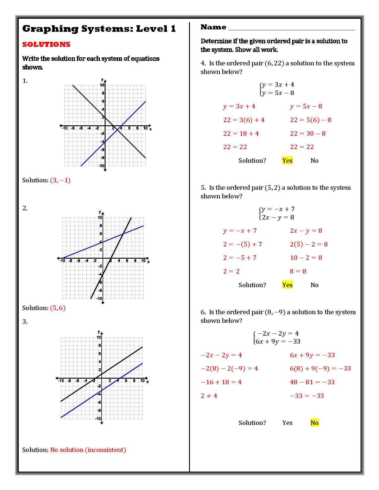 Systems Of Equations Graphing Worksheet: Practice Graphing Linear in Solving Linear Systems by Graphing Christmas Worksheets Answers