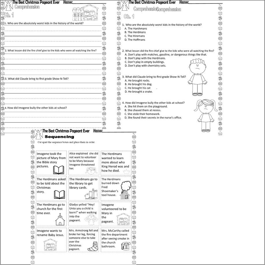 The Best Christmas Pageant Ever Reading Quiz Tests &amp;amp; Story with The Best Christmas Pageant Ever Worksheets