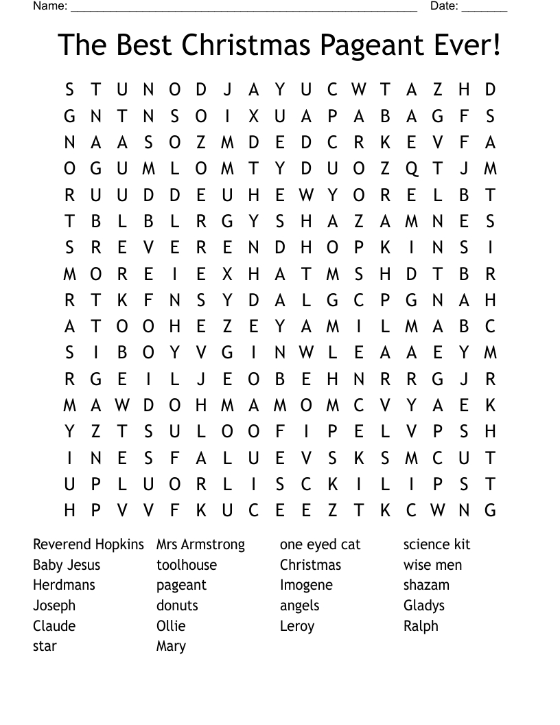 The Best Christmas Pageant Ever! Word Search - Wordmint pertaining to The Best Christmas Pageant Ever Worksheets