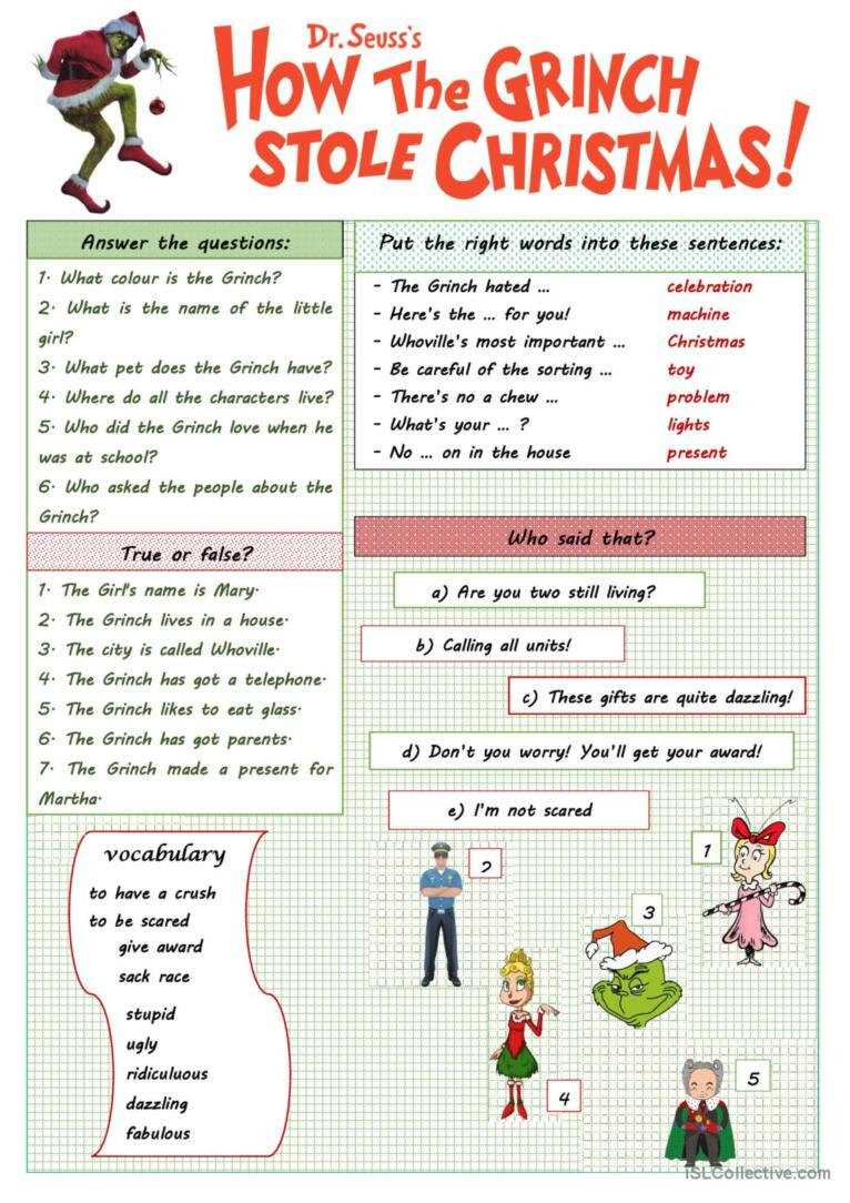 The Christmas Worksheet About  Mr…: English Esl Worksheets Pdf inside The Grinch Who Stole Christmas Worksheets