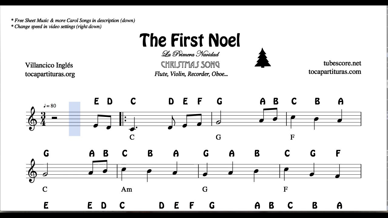 The First Noel Christmas Notes Sheet Music For Flute Violin Oboe Voice Easy  Carol Song throughout First Letter Of Christmas Carols Worksheets