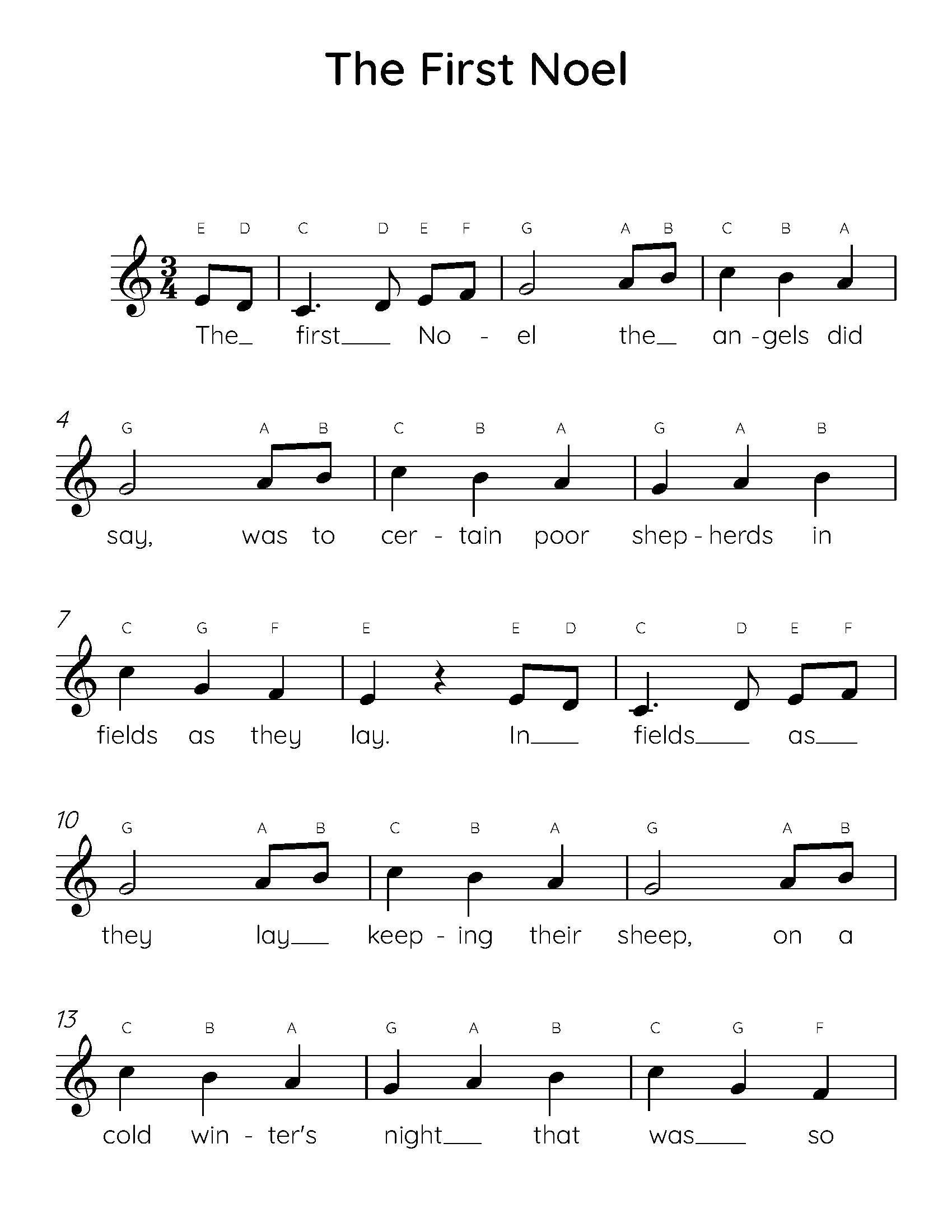 The First Noel Easy Piano Sheet Music, Kids Beginner Songs, Pdf intended for First Letter of Christmas Carols Worksheets