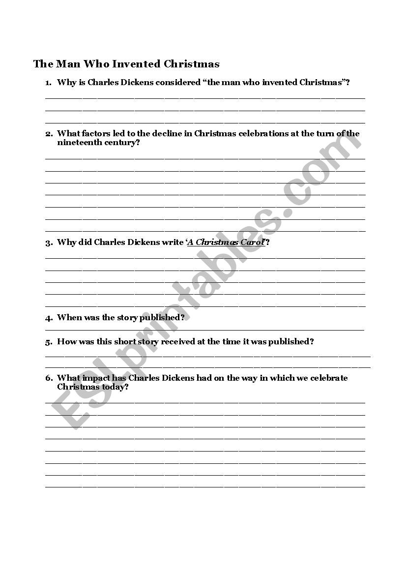 The Man Who Invented Christmas ( Charles Dickens) - Esl Worksheet with regard to The Man Who Invented Christmas Worksheets