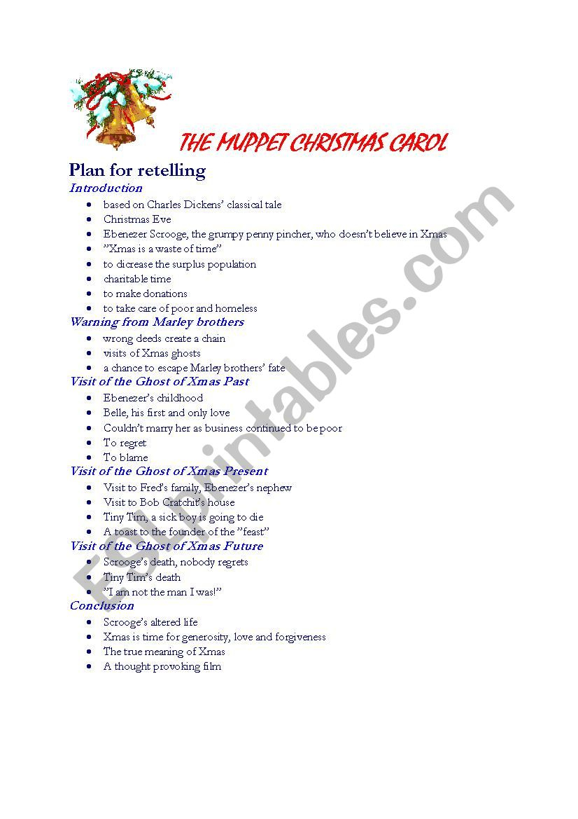 The Muppet Christmas Carol (Plan For Retelling) - Esl Worksheet with regard to Muppets Christmas Carol Worksheets