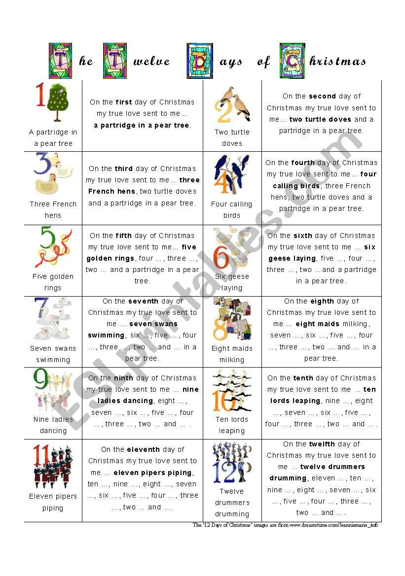 The Twelve Days Of Christmas - Esl Worksheetalien Boy pertaining to 12 Days Of Christmas Worksheets Answers