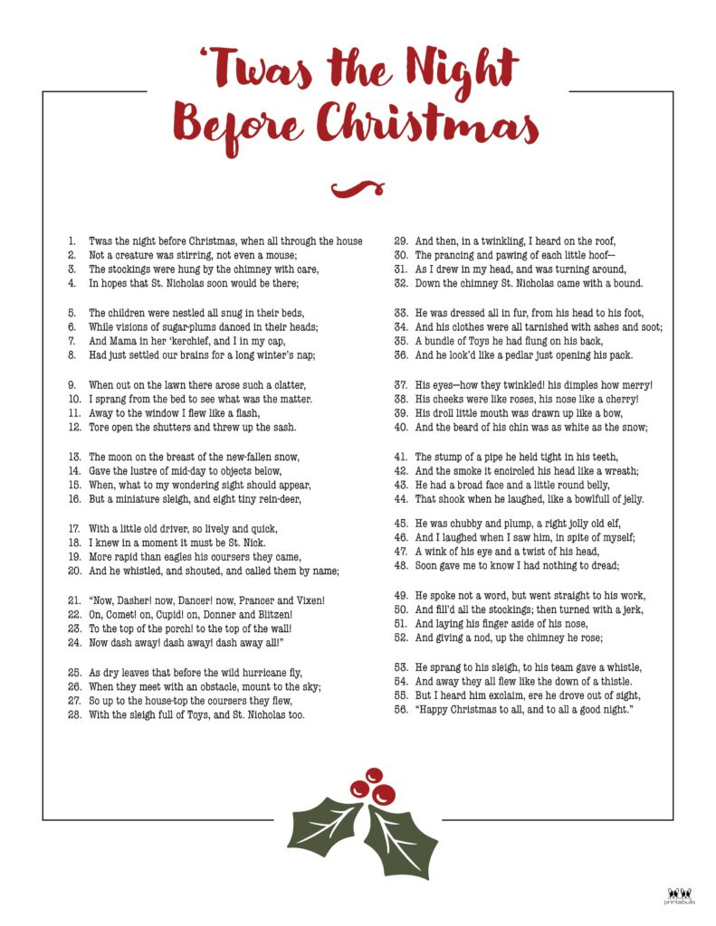 Twas The Night Before Christmas Printables | Printabulls inside The Night Before Christmas Worksheets