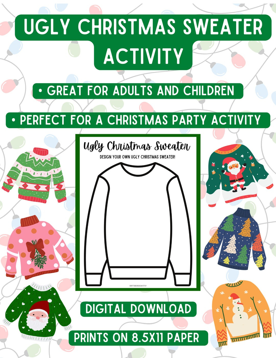 Ugly Christmas Sweater Activity - Etsy intended for Ugly Christmas Sweaters Beyond The Worksheets