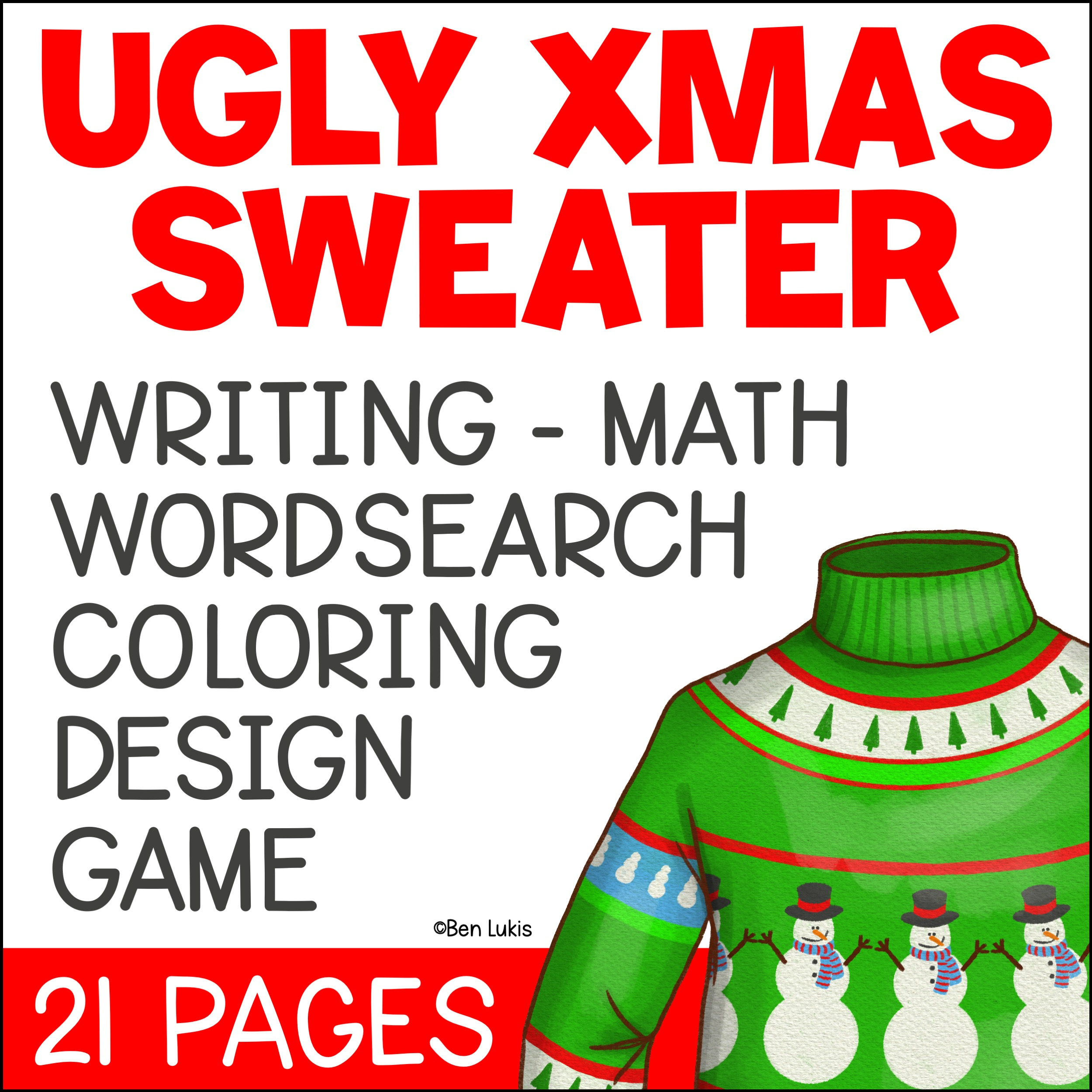 Ugly Christmas Sweater Design, Writing, Maths, Word Search &amp;amp; Colouring  Activities - Australian Teachers Marketplace throughout Ugly Christmas Sweater Math Worksheets Answers