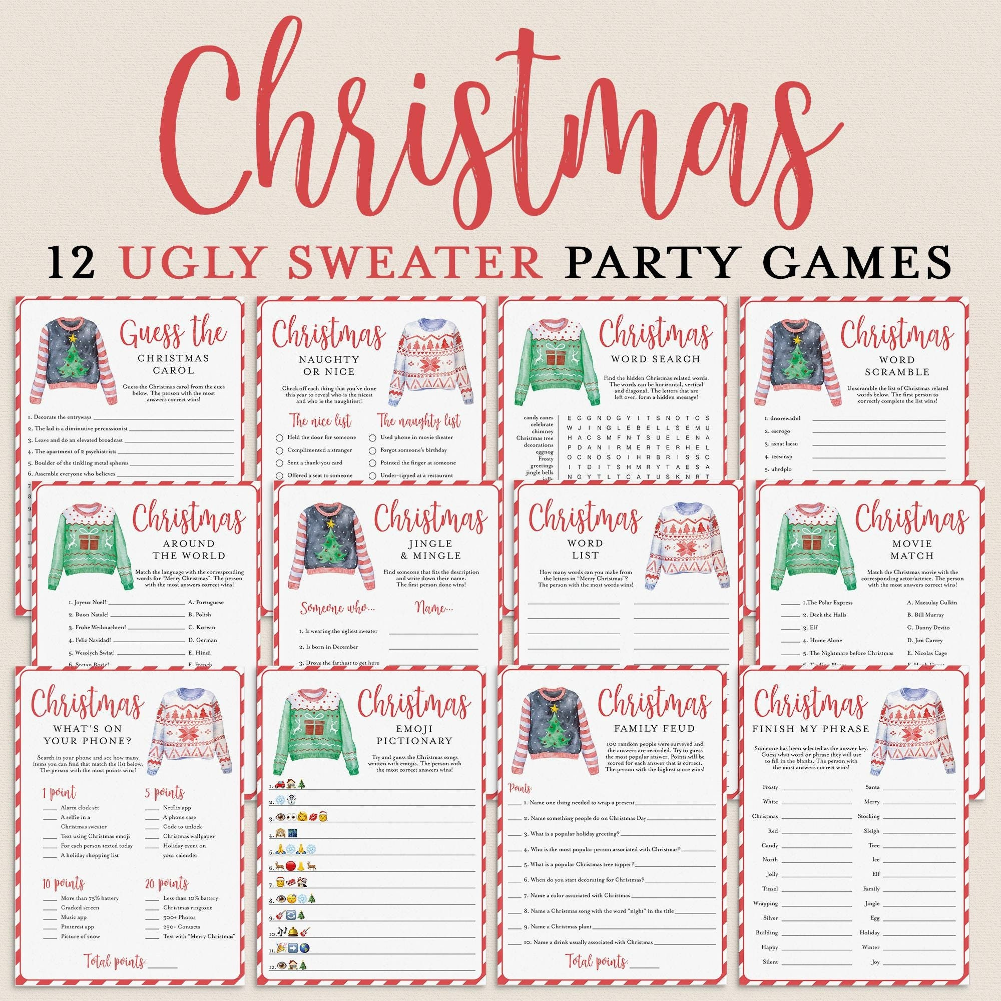 Ugly Christmas Sweater Score Sheet - Etsy for Ugly Christmas Sweater Beyond the Worksheets Answers