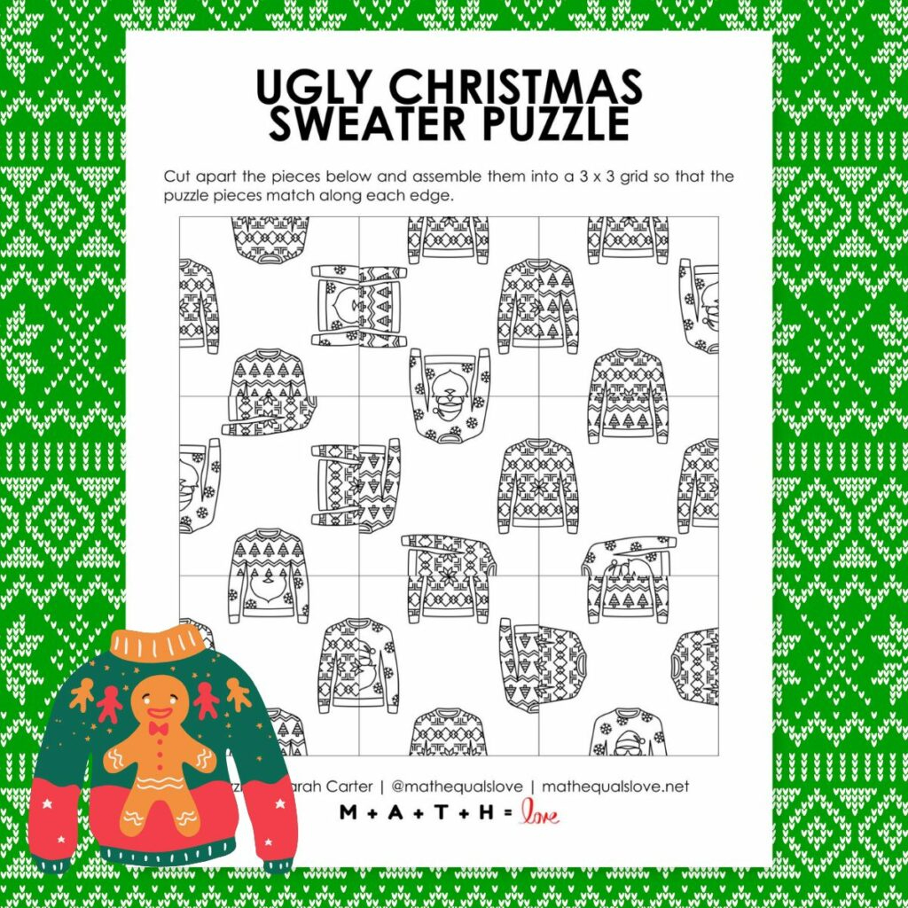 Ugly Christmas Sweater Square Edge Matching Puzzle | Math = Love regarding Ugly Christmas Sweater Worksheets Answer Key
