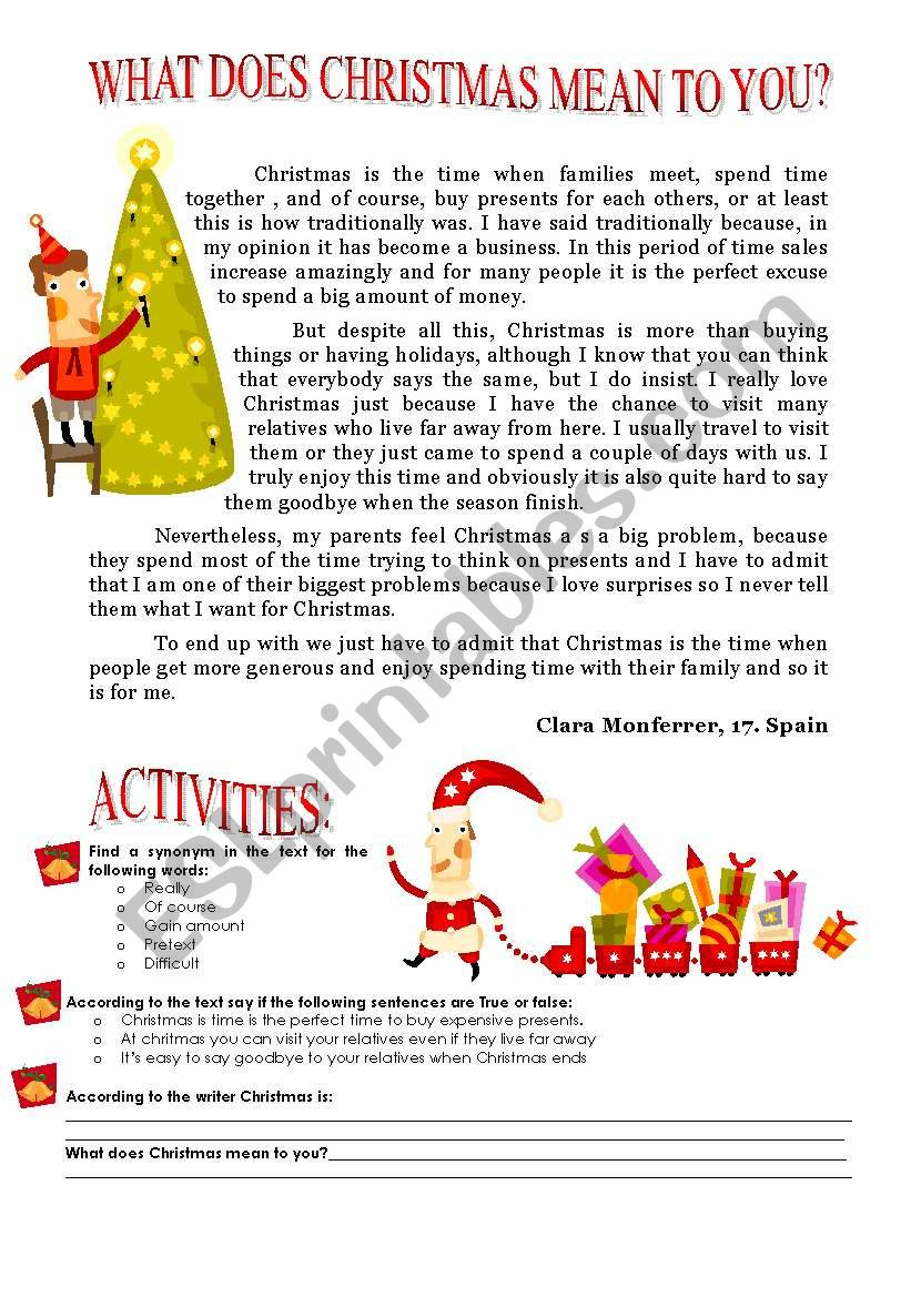 What Does Christmas Mean To You? - Esl Worksheetstupendam within What Does Christmas Mean To You Worksheets