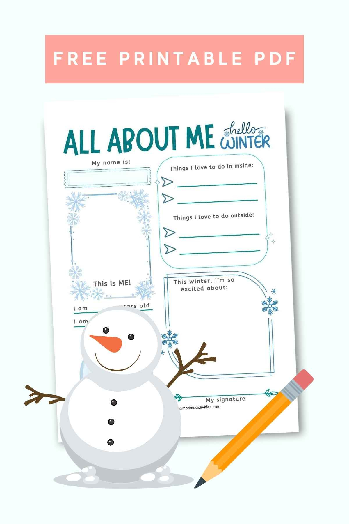 Winter All About Me - Free Printable Worksheet for Free Printable All About Me Christmas Worksheets