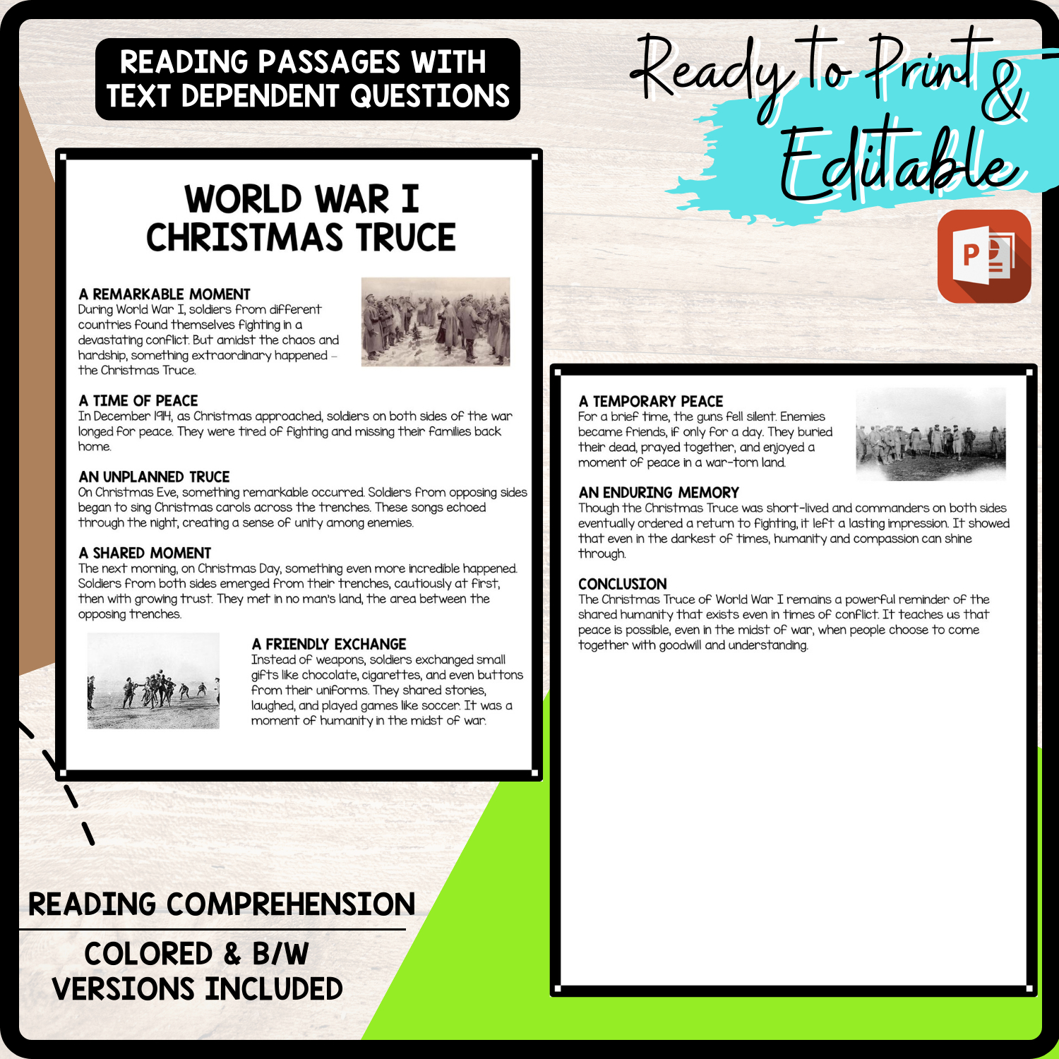 World War I Christmas Truce Reading Comprehension Worksheet regarding The World War 1 Christmas Truce Worksheets