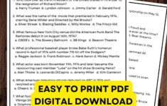 1974 Quizspiel, 50. Geburtstag Partyspiel, Sofortiger Digitaler intended for The American President Movie Worksheet Answers