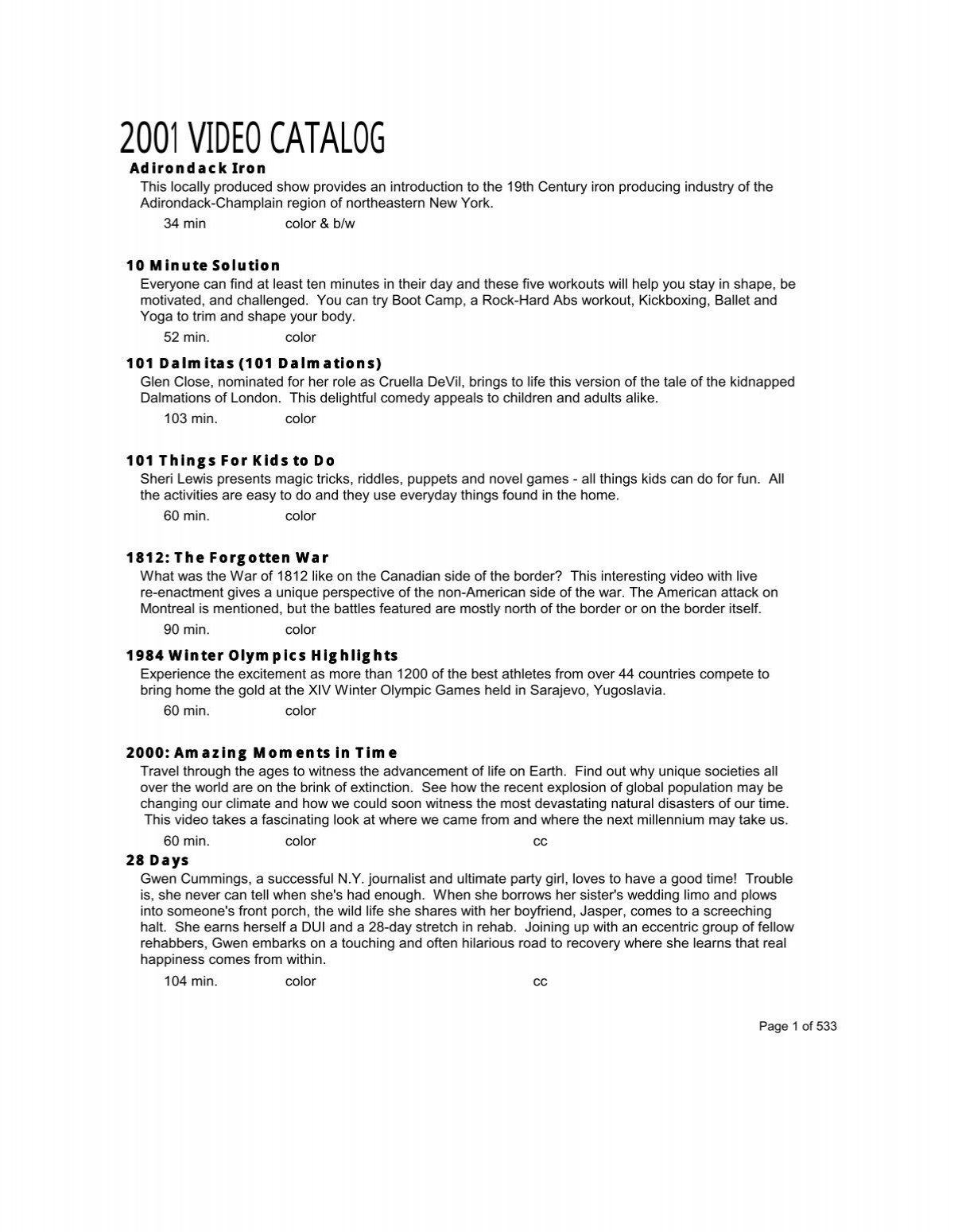 2001 Video Catalog - Clinton Essex Franklin Library System pertaining to The Ultimate Guide To The Presidents Worksheet Answers 1824 1849