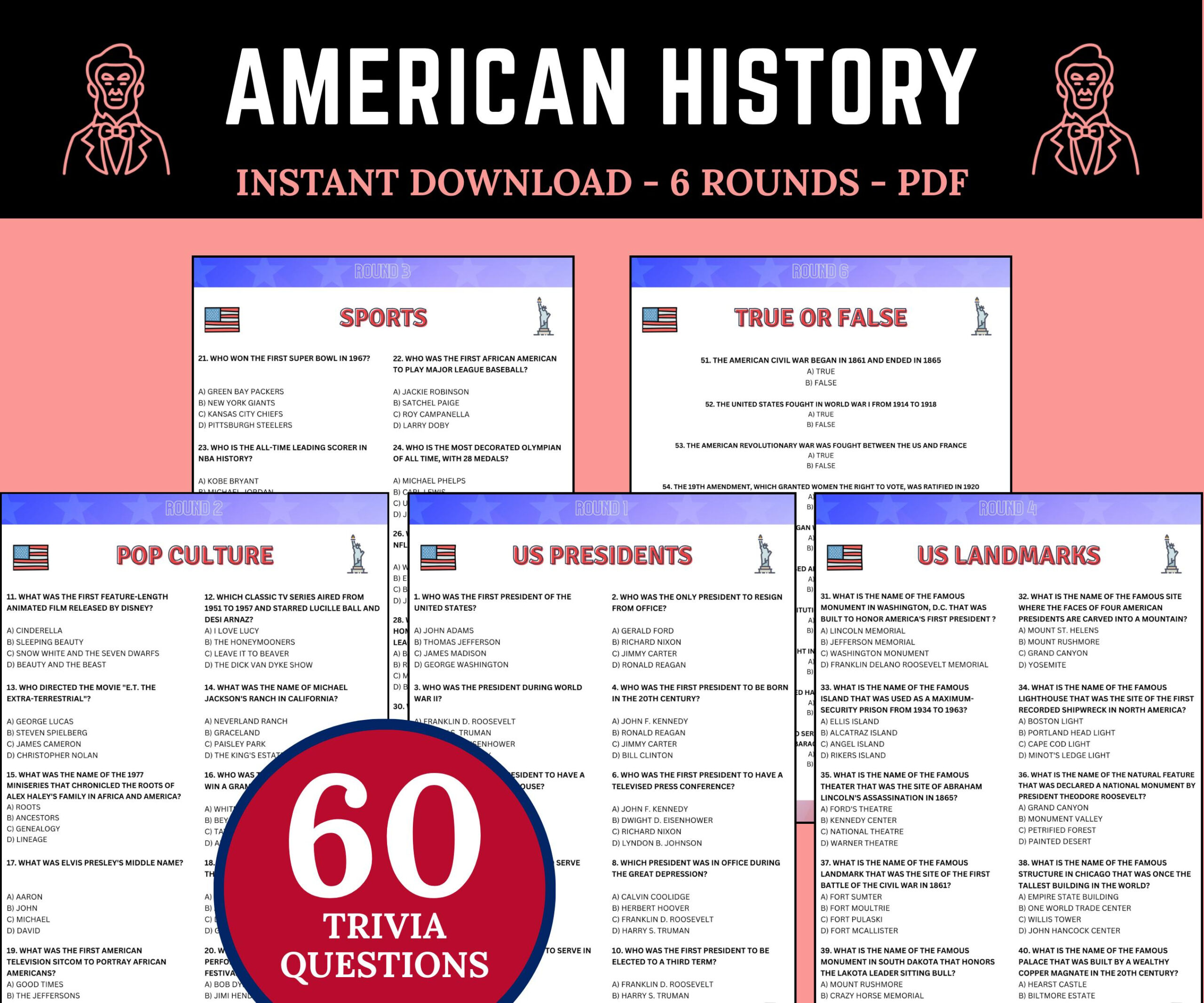 Amerikanische Geschichte Trivia | Druckbares Quiz-Spiel | Trivia regarding The American President Movie Worksheet