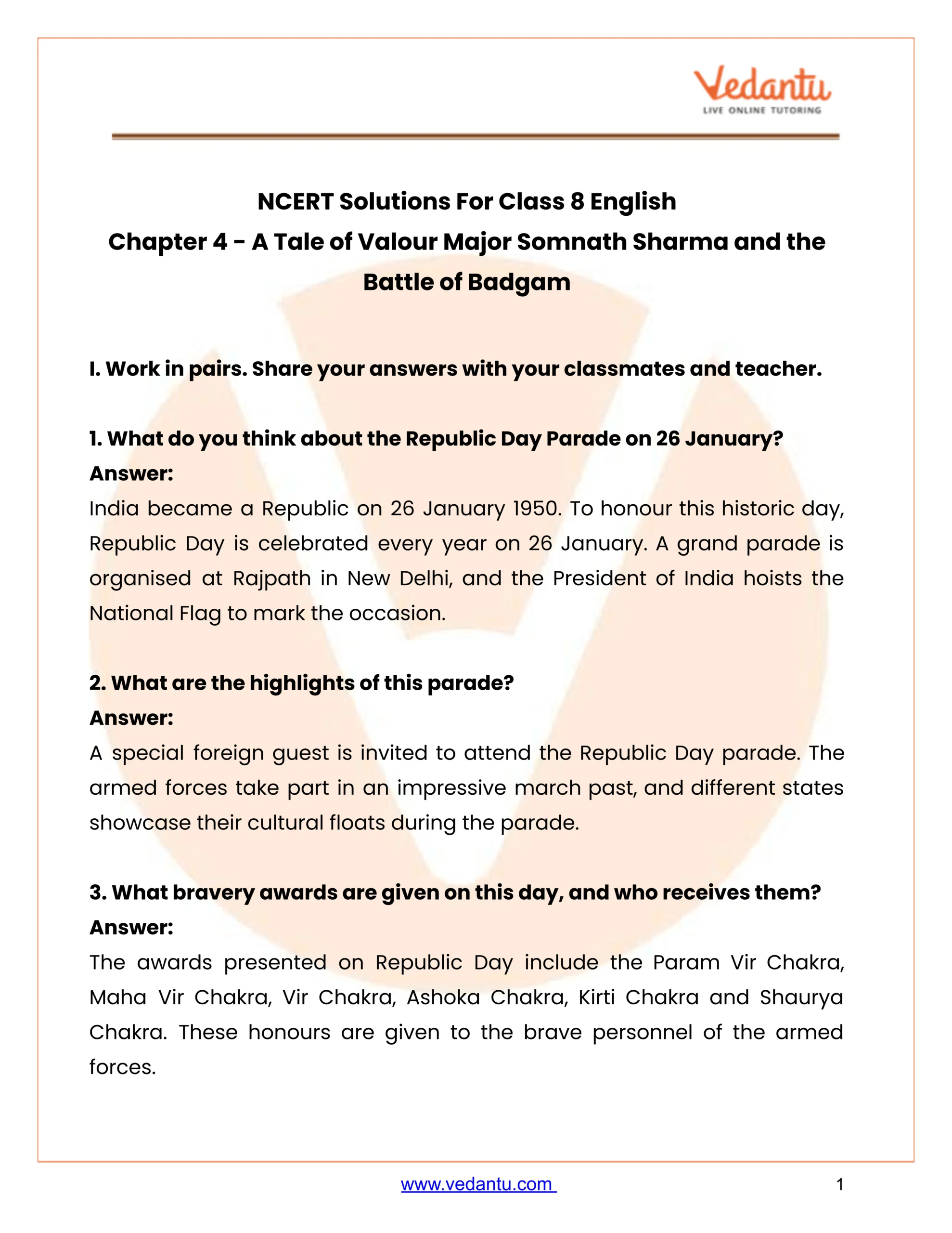 Class 8 English Chapter 4 A Tale Of Valour with regard to Chapter 13 Section 1 The President&amp;#039;S Job Description Worksheet Answers