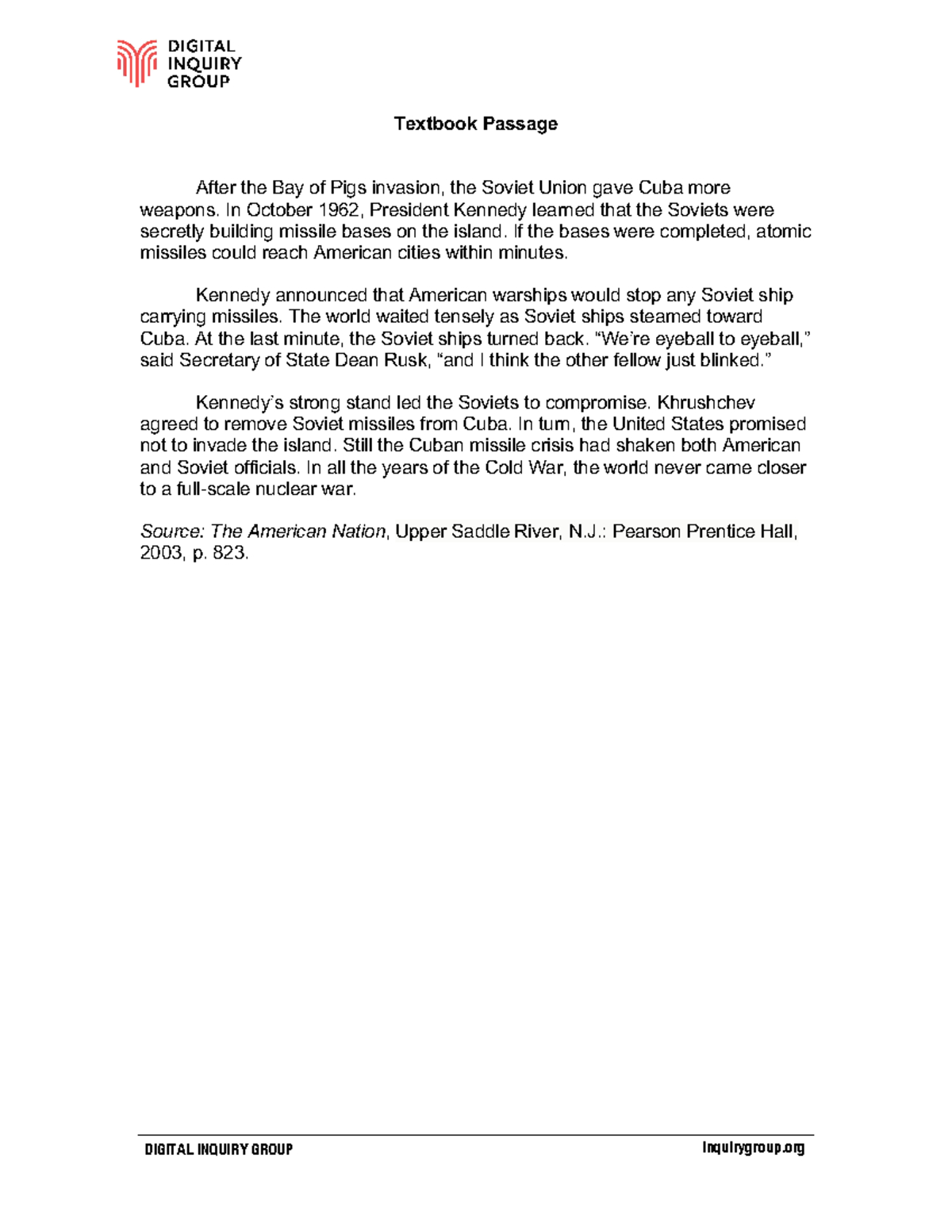 Cuban Missile Crisis Student Materials: Analysis &amp;amp; Reflections 7 in Letter From Chairman Khrushchev To President Kennedy Worksheet Answers