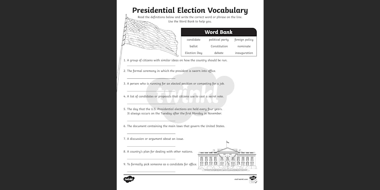 Election Vocabulary Activity For 3Rd-5Th Grade | Twinkl Usa with Electing A President Worksheet