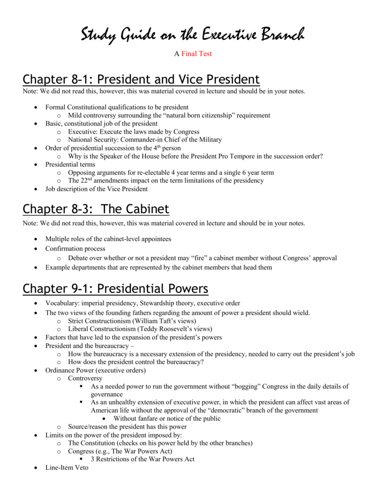 Executive Branch Study Guide: President &amp;amp; Presidential Powers with Chapter 8 The Presidency Worksheet Answers
