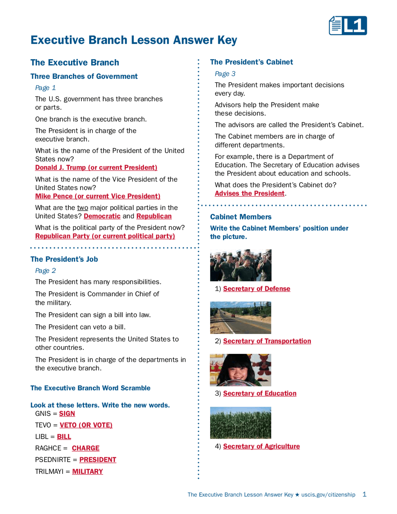 Executive Branch Worksheet Answer Key | Exercises Local Government throughout The President&amp;amp;#039;s Cabinet Executive Branch Departments Worksheet Answers