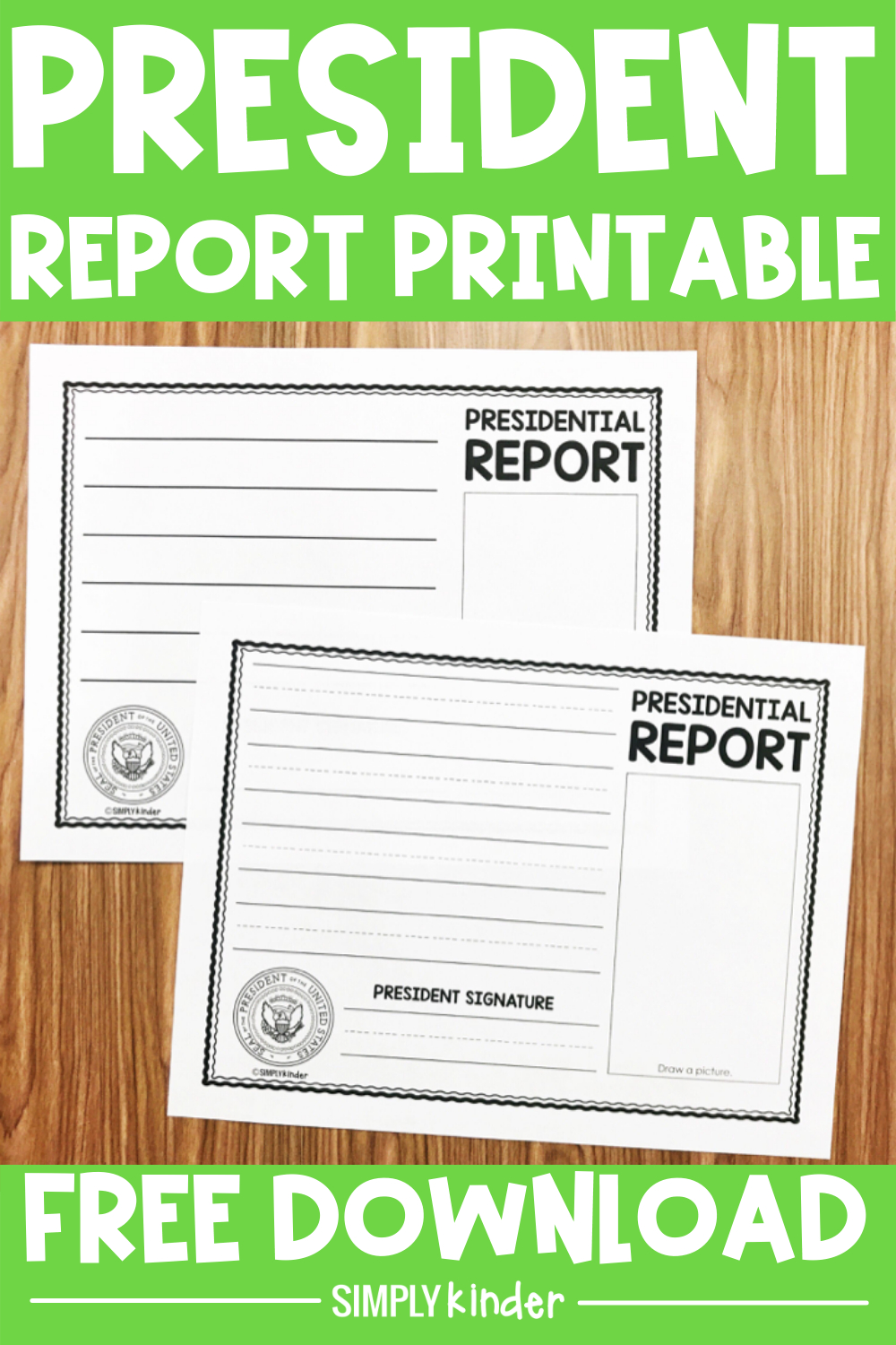 Free President Report - Simply Kinder throughout President Report Worksheet