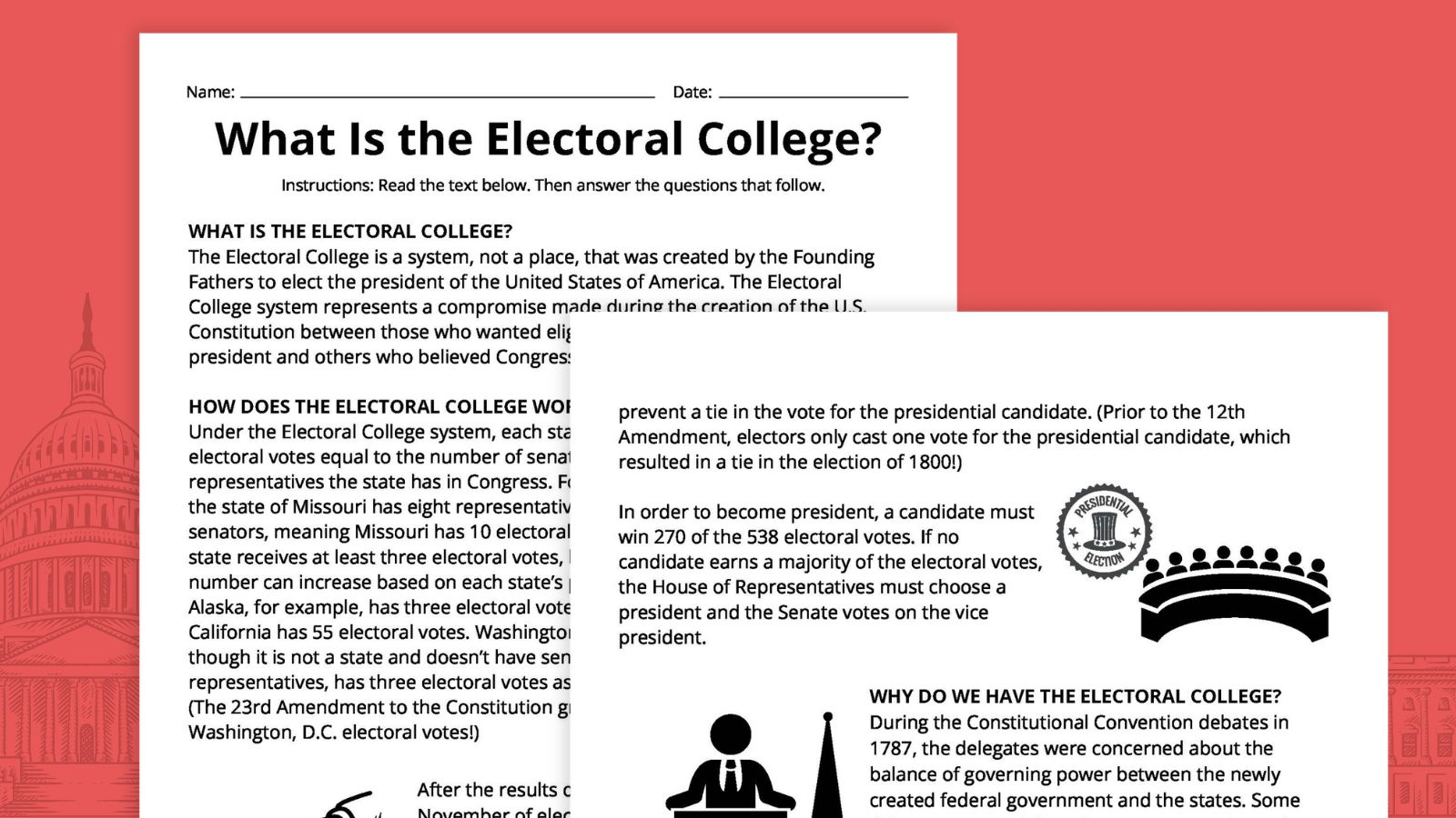 Free Printable Electoral College Worksheet Bundle with regard to Popular V. President Worksheet