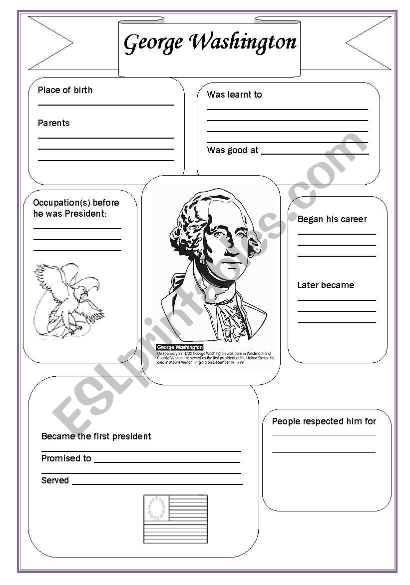 George Washington - Esl Worksheetsvetic within Washington&amp;#039;S Presidency Worksheet