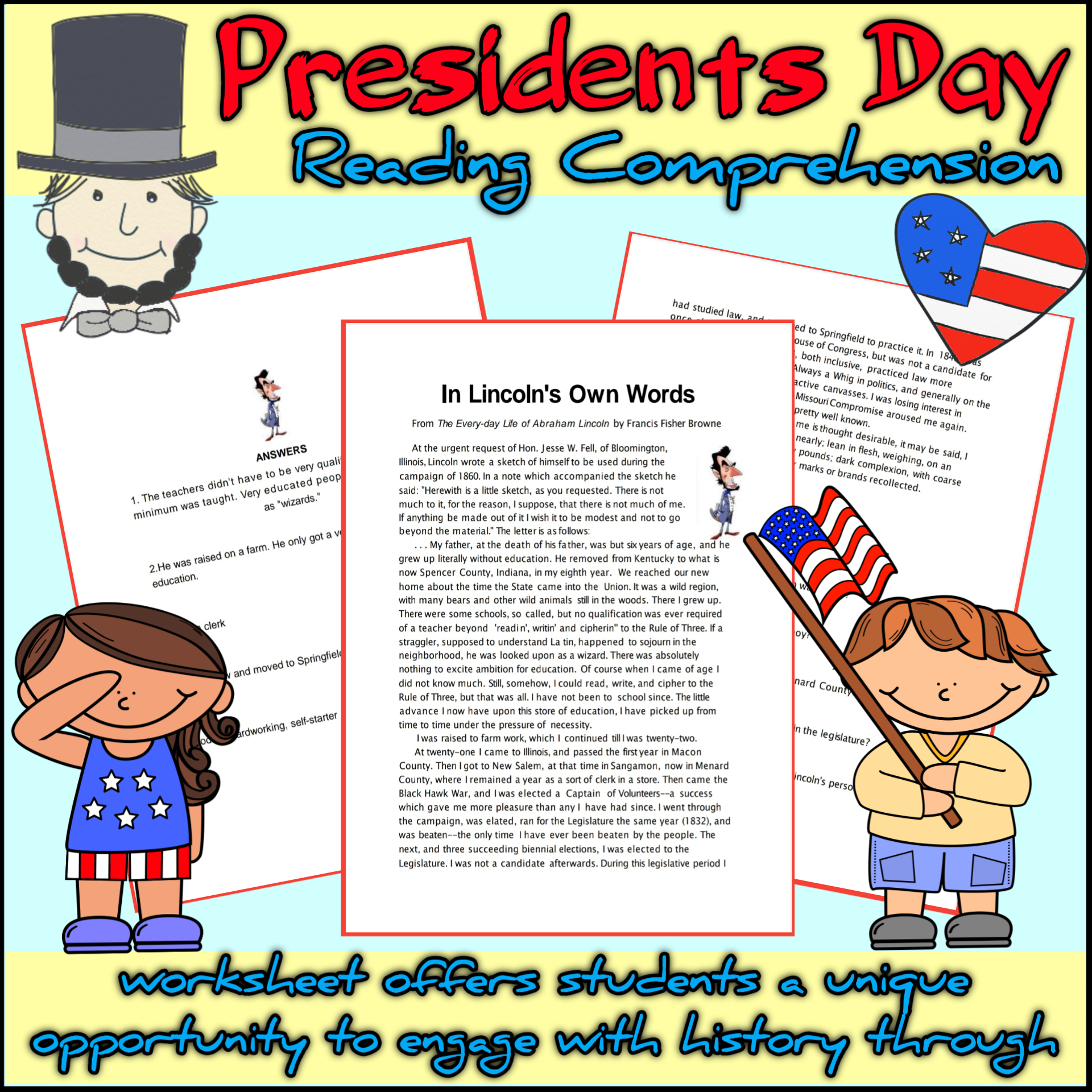 Presidents Day Reading Comprehension In Lincoln&amp;#039;S Own Words regarding Presidents Day Comprehension Worksheets Free