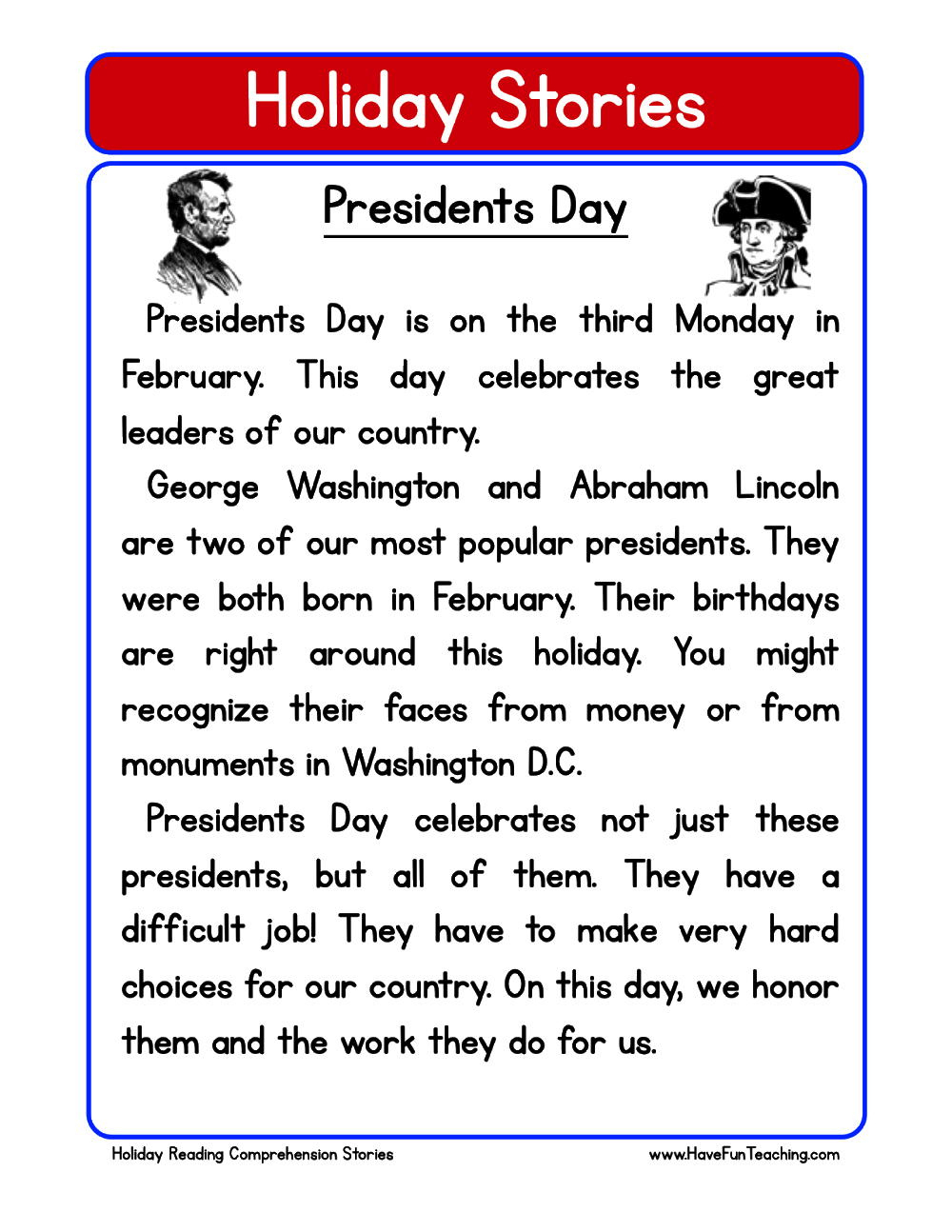 Presidents Day Reading Comprehension Worksheet - Have Fun Teaching within Presidents Day Worksheet