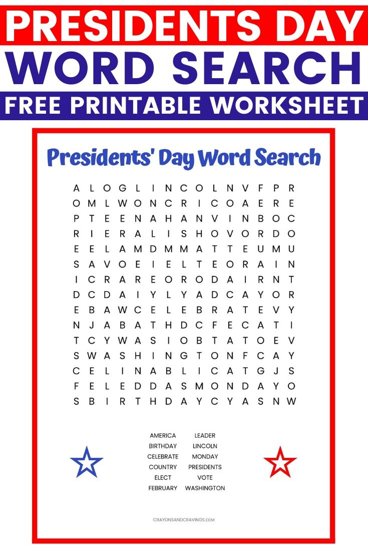Presidents&amp;#039; Day Word Search Free Printable Worksheet with President Day Worksheet Printable