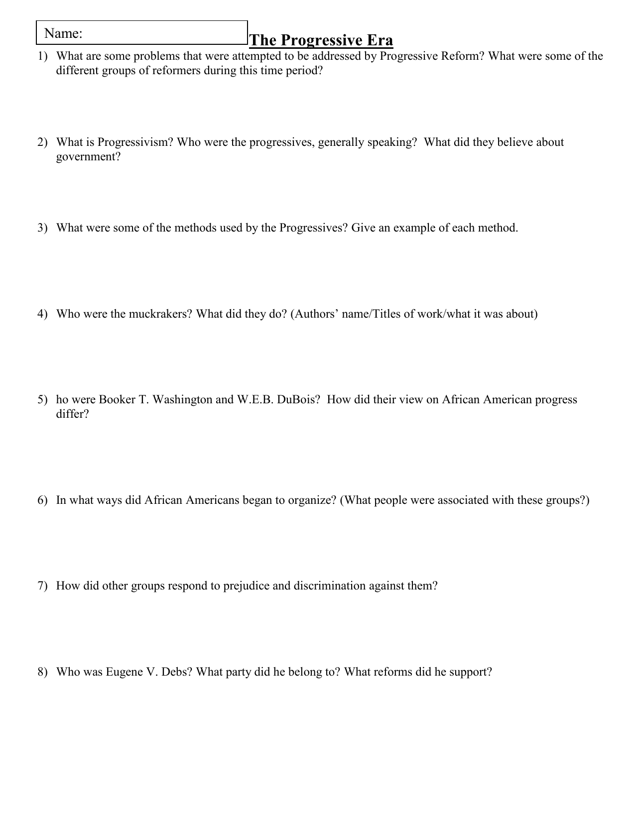Progressive Era Worksheet: Reform, Muckrakers, And Change regarding Progressive Era Presidents Worksheet