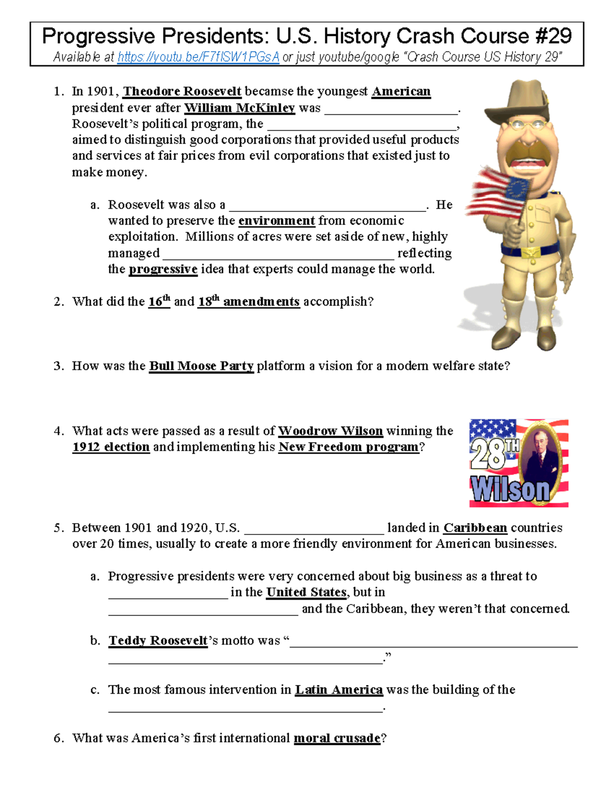 Progressive Presidents: U.s. History Crash Course #29 Summary within Progressive Presidents Crash Course Us History #29 Worksheet Answers