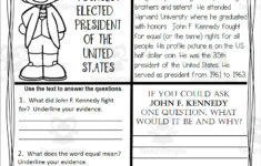 Reading Comprehension For Presidents' Day: President John F. Kennedy intended for Presidents Day Reading Comprehension Worksheet