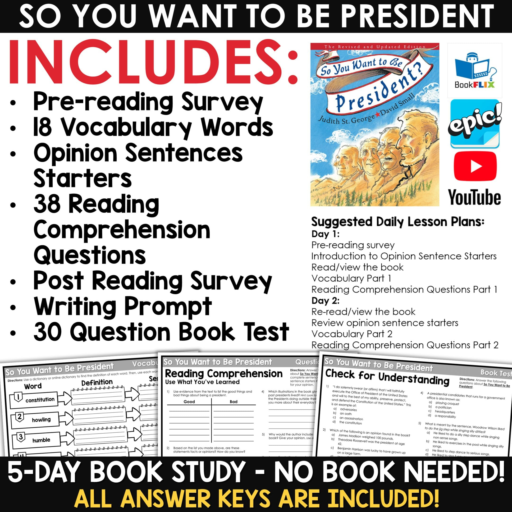 So You Want To Be President - English/Language Arts/Reading intended for So You Want To Be President Worksheets
