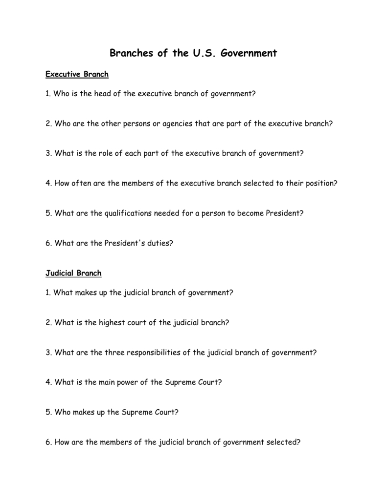 U.s. Government Branches Worksheet inside Powers And Duties Of The President Worksheet
