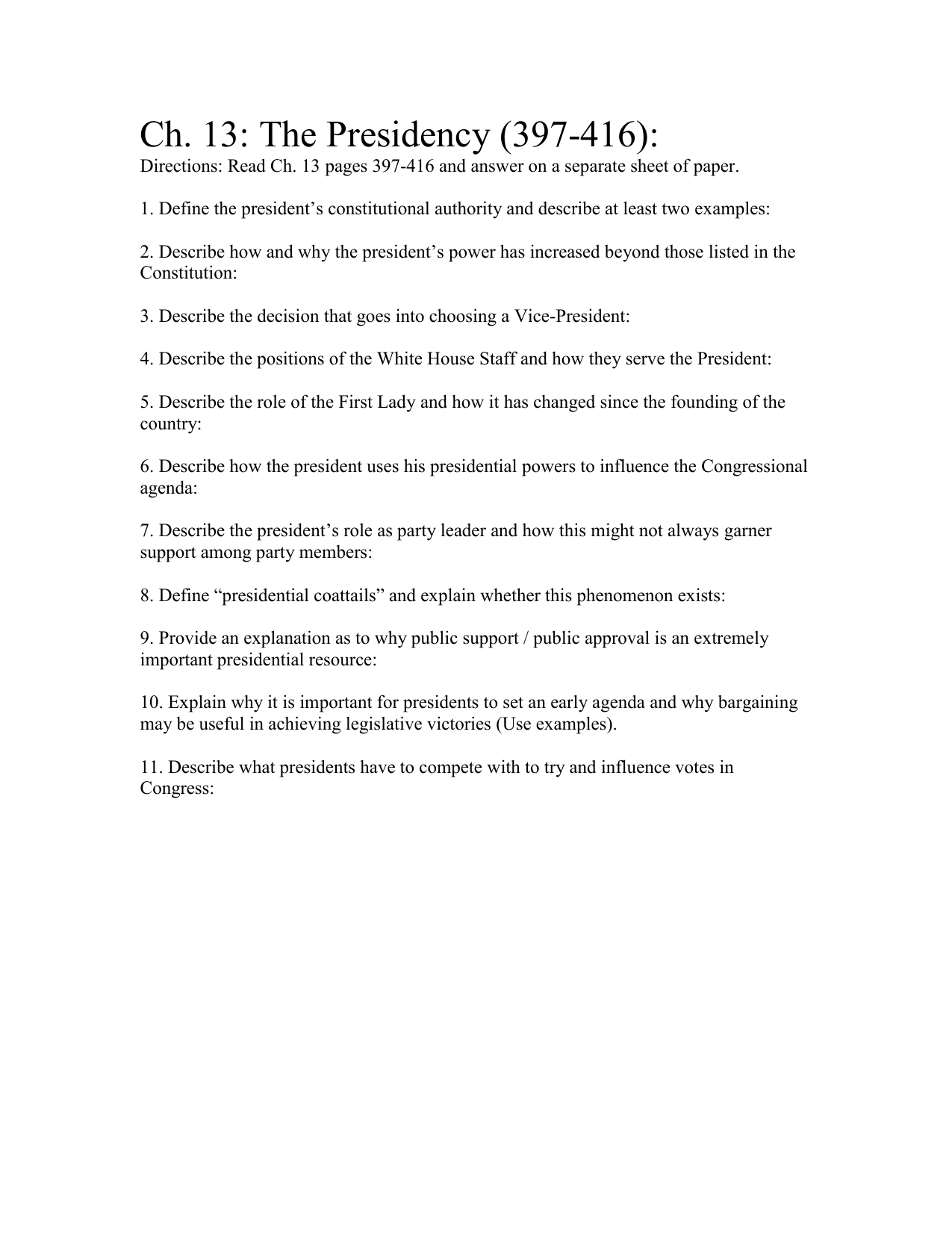 Us Presidency: Chapter Assignment &amp;amp; Study Guide within The American President Movie Guide Worksheet Answers