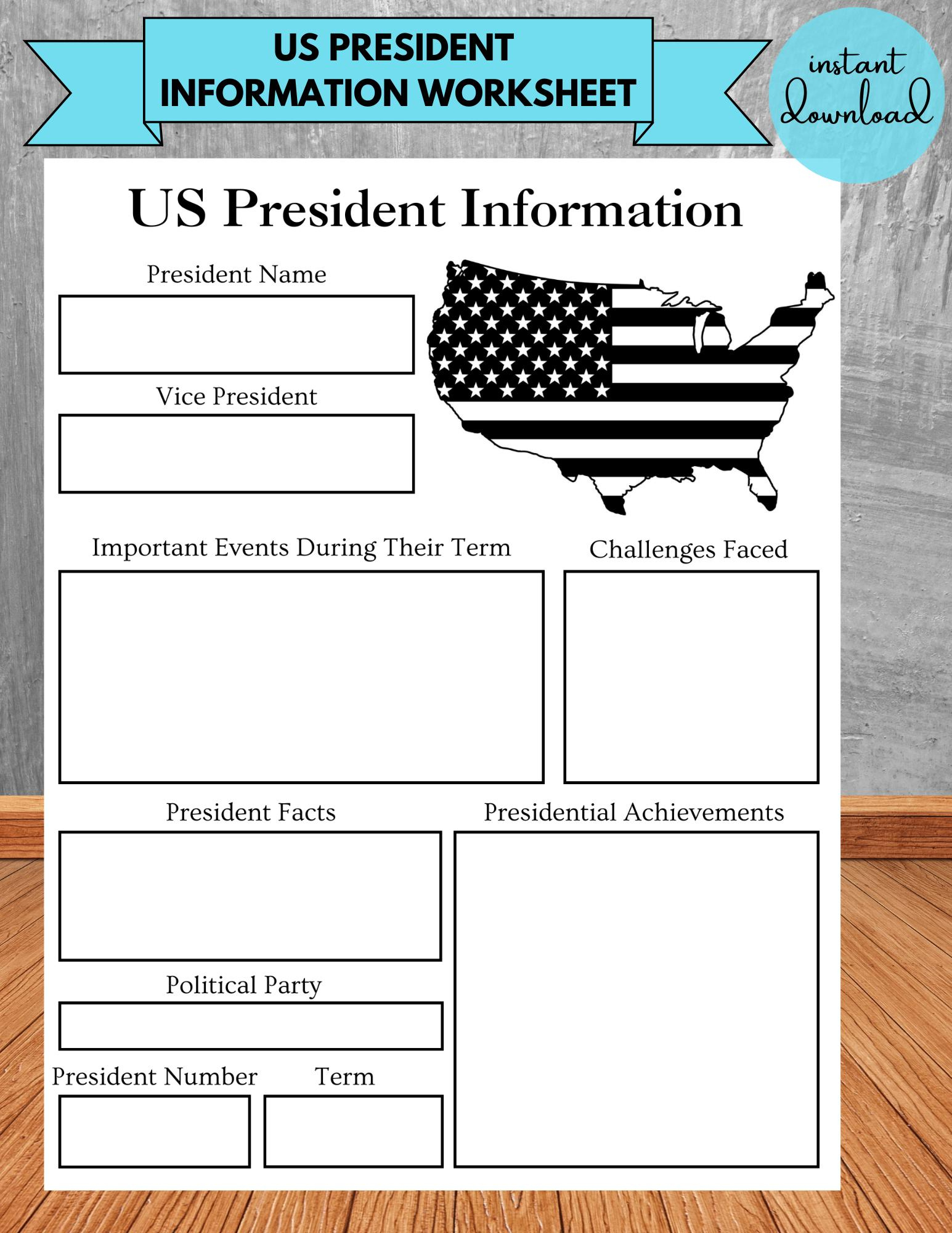 Us President Report Worksheet Information Research Kids Homeschool for Name That President Worksheet