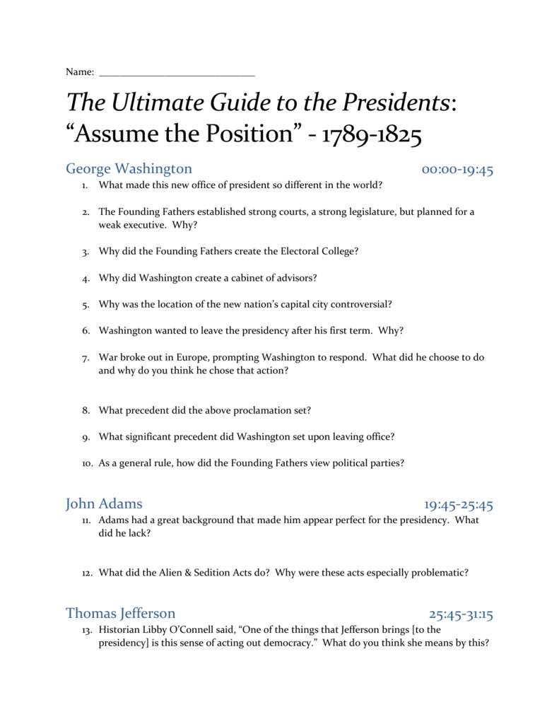 Us Presidents 1789-1825: Study Guide &amp;amp; Worksheet in Ultimate Guide To the Presidents Worksheet