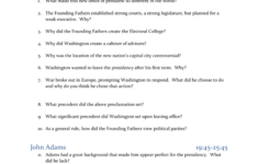 Us Presidents 1789-1825: Study Guide &amp; Worksheet intended for Data of Us Presidents Worksheet Answers