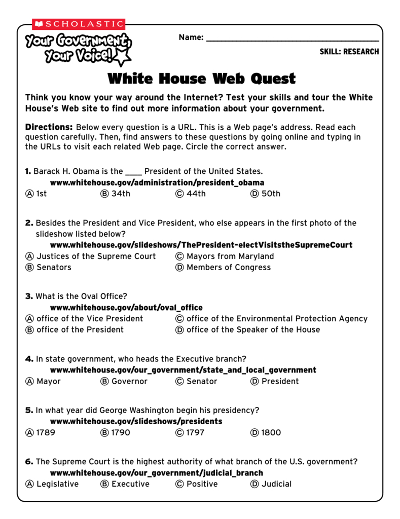 White House Web Quest throughout The President&amp;#039;S Photographer Worksheet Answers